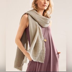Garnet Hill Textured Gray Scarf Crinkled-Linen Wrap